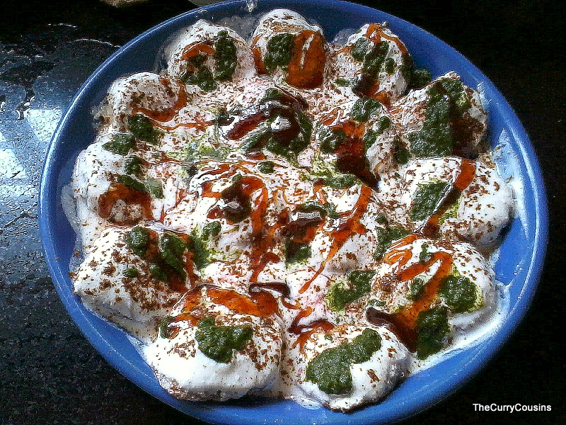 Dahi Vada with sweet- tangy tamarind chutney and hot-spicy mint chutney