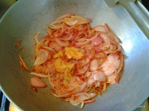 when the onions are lightly browned add the ginger garlic paste 